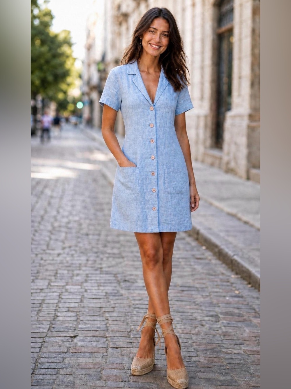 Reformation Surplus Linen Mini Shirt Dress • Size 4 • Cornflower